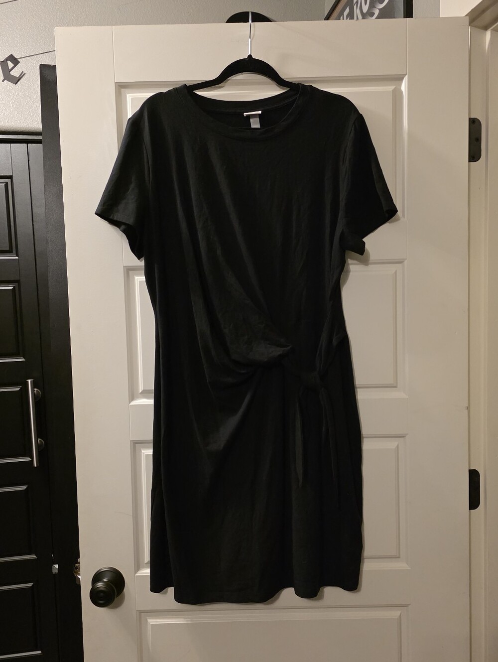 Black Short Sleeve Knot-Tie Shirt Dress Size 1X